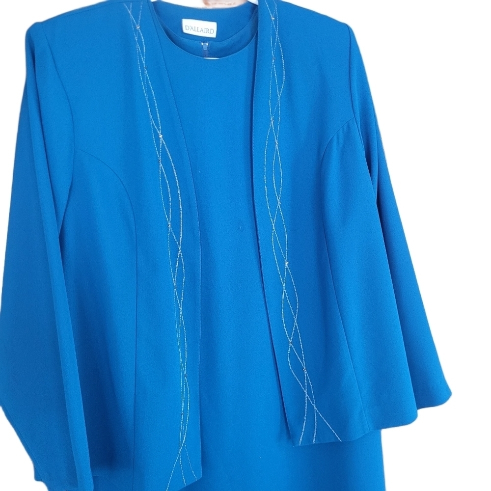 D'Allaird 2 Piece Blue Short Sleeve Dress and Blazer Set Size 12 - Picture 3 of 7